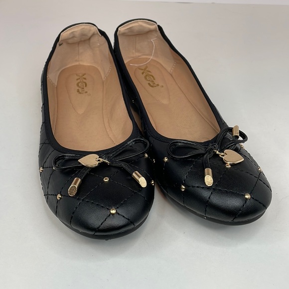 xin gan jue Shoes New Black Quilted Ballet Flats With Bowheart